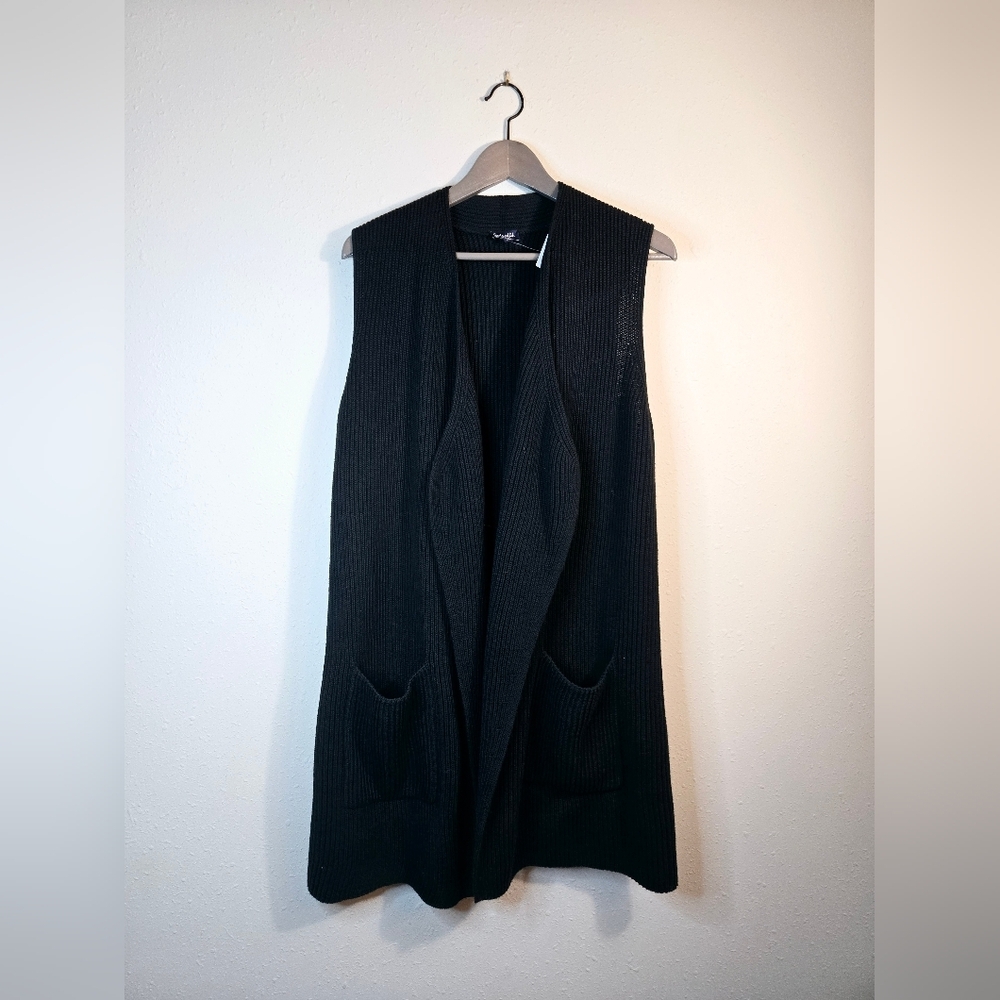 Splendid Juliet Rib Open Front Sleeveless Black Knit Cardigan Size Medium NWT - Picture 4 of 13